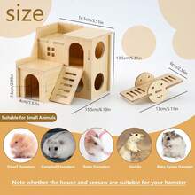 Wooden Hamster Toy Set (6 Pieces) - Natural Wood Hamster House, Swing, Climbing Ladder, Seesaw, And Exercise Wheel - Suitable For Small Animal Habitat Accessories For Hamsters, Gerbils, And Mice. - Màu be - Xem 8