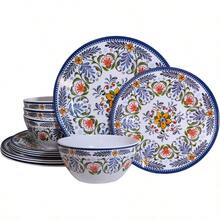 JIAO Melamine Dinnerware Set 12-Piece For 4 Dish Set Plates Bowls Unbreakable Dishware For Indoor Outdoor Use Lightweight Durable For Camping Picnics Parties Purple HU - Màu tím - Xem 1