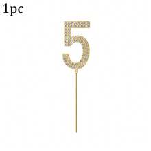 1pc Alloy Rhinestone Golden Number 0-9 Cake Toppers Birthday Decoration Wedding Digital Cake Decor - Gold - View 9