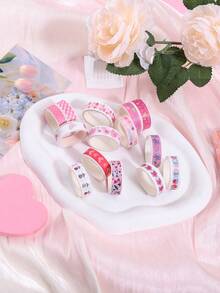 12 Rolls Of Heart-Pattern Washi Tape Set, Creatively Designed Handbook Tape For DIY Scrapbooking And Gift Wrapping Decoration, A Perfect Valentine's Day Gift - Multicolor - View 6