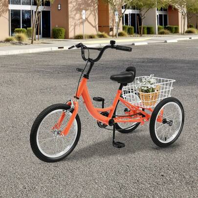 kangten 16 Inch Tricycle Bike Multifunctional Trike 3-Wheel Bicycle W/ Basket Road Bike 16" Single Speed Bicycle