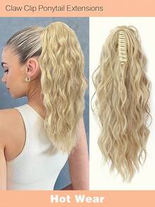 18" Ponytail Extension Claw Long Multi Layered Hair Fluffy Thick Water Wave Hair Jaw Clip In Fake Pony Tails Fake Hair Soft Natural Looking Synthetic Hairpiece For Women Bleach Blonde With Brown Highlights Hair Extensions - 金色 - 查看 1