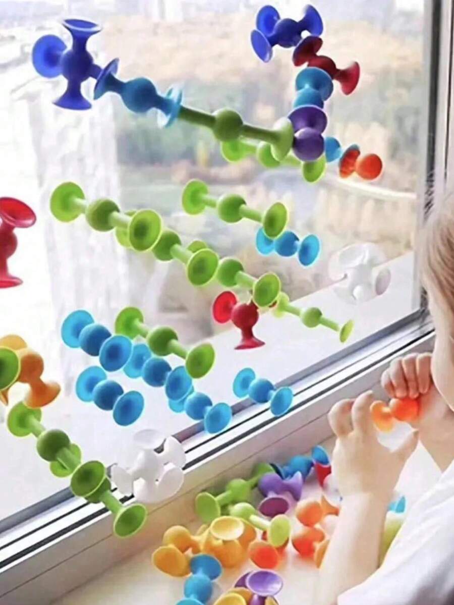 11pcs/Set Random Color Suction Cup Toys, Building Blocks Suction Cup Toys, Stress Relief Toys Set, Bathroom Toys, Children Toys, Bath Toys, Parent-Child Interactive Game, Gifts For Boys And Girls, Soft Touch - Multicolor - View 1