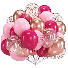 45pcs Fuchsia, Light Pink And Rose Gold Balloon Set, Includes Confetti Balloons, Romantic And Elegant Color Combination, Ideal For Valentine's Day, Wedding, Birthday, Engagement, Anniversary, Baby Shower And Various Party Decorations, Great For Making Balloon Arches Or Photo Props - Multicolor - View 1