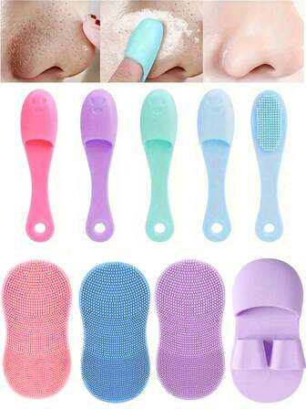 2支装指套洁面刷，迷你手持洁面刷，卸妆洁面刷，轻柔去角质，清洁黑头，深层清洁护肤工具。硅胶鼻尖刷，毛孔清洁洁面刷，软毛洁面刷，柔软鼻翼指套刷，去除黑头硅胶刷，洁面工具