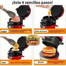 Máquina para hacer sándwiches y hamburguesas con aro para huevos y revestimiento antiadherente, waflera y muffins con luz indicadora, panini y Egg McMuffin. - Naranja - Ver 8