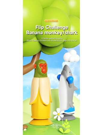 Shan Hai Jing Shark, Banana, Monkey Flip Challenge Party Board Game, 2-Player Battle Suction Cup Stress Relief Toy