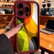 Cubierta de telefono con borde negro diseño abstracto multicolor naranja amarillo verde y gris para uso diario en oficina o casa - Burdeos - Ver 2