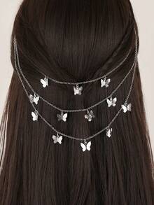 1 pièce Pince à cheveux en métal rétro punk de luxe, pince papillon noire multicouche convenant pour le port quotidien, la prise de photos, le serre-tête, les bijoux de tête, la chaîne de cheveux, les accessoires capillaires, la mariée - Multicolore - Voir 3