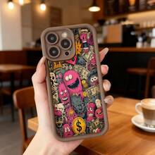 Cubierta de teléfono con borde negro diseño divertido y colorido con personajes monstruosos y billetes de dinero para uso diario en cafeterías y salas de estar Aplicable a los teléfonos de la serie Apple y Galaxy - Blanco - Ver 4