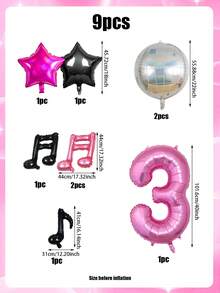 9 Stücke Musik Themen Party Ballon Set, 40 Zoll rosa Nummer & Gitarre & Discokugel & rosa Musiknote & Sternballons, geeignet für Pop Musik Thema, Geburtstags Party, 90er 80er Hip Hop Rock Party, Pop Party, Requisiten Maskenball Dekoration - Verschiedenfarbig - Übersicht 2