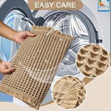 Upgraded Waffle Bath Mat Set Of 2, Super Absorbent Non Slip Bath Mats For Bathroom Floor, Machine Washable Boho Bathroom Rugs Set 2 Piece With Tassels, Soft Bathroom Mat Set, 17" X 24" Plus 24" X 36" - 棕色 - 查看 5