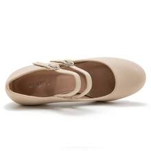 MAIERNISI JESSI Women's Mary Jane Pumps Double Strap Chunky Block Heel Closed Round Toe Dress Office Work Bridal Wedding Party Shoes - Apricot Matte - View 2