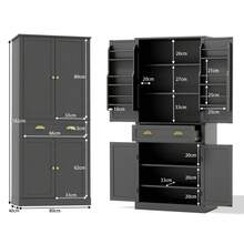 182cm Storage Cabinet, 4 Doors And 1 Drawer, 2 Doors With Shelves, 6 Storage Compartments And 4 Adjustable Shelves, Suitable For Kitchen, Dining Room And Living Room, Black - Black + MDF - View 6