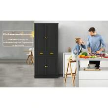 182cm Storage Cabinet, 4 Doors And 1 Drawer, 2 Doors With Shelves, 6 Storage Compartments And 4 Adjustable Shelves, Suitable For Kitchen, Dining Room And Living Room, Black - Black + MDF - View 8