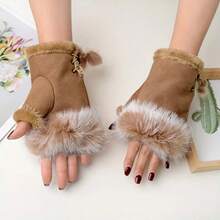 1 Pair Suede Lace-Up Fingerless Gloves For Women - Multicolor - View 12