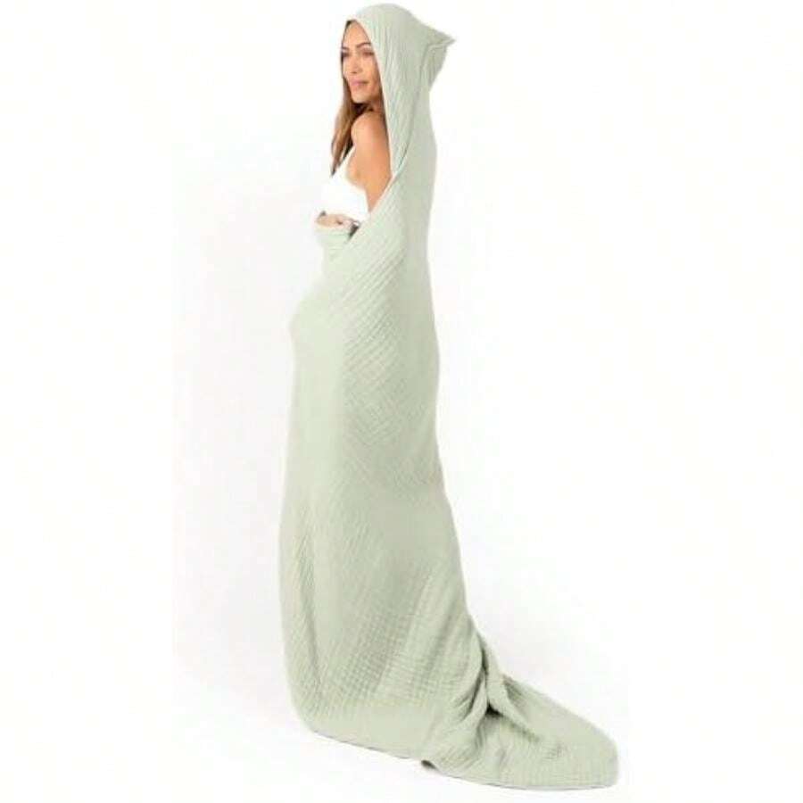 Toallas con Capucha para Bebé 2 Pzas, Grandes 81 x 81 cm – 6 Capas de Algodón Muselina 100% – Suaves y Absorbentes para Bebés, Niños y Niñas – Diseño Unisex para la Hora del Baño(Salvia Paquete de 1 – Adulto) - Multicolor - Ver 1