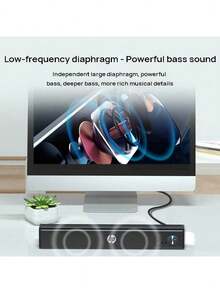 HP WS10 Pro Speaker, A Long Desktop Speaker With A Subwoofer And Surround Sound For Home Use, Including Colorful Lights For Gaming And Esports. - Black - View 5