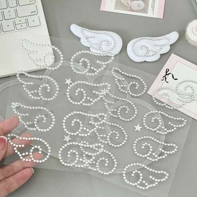 3件/套 ins风高品质3D水晶翅膀、圆形、五角星银色水钻贴纸，适用于装饰日记本、手账、化妆品，批发