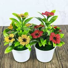 Elegant Artificial Violet Potted Plant With Green Leaves, Home Decor For Birthday, Living Room Plastic Desktop Fake Flowers, Decoration For Christmas, Mother's Day, Grandparents' Day (With Container) - Multicolor - View 8