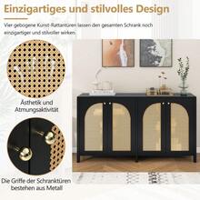 Modern Minimalist Style Sideboard With 4 Rattan Doors, Metal Handle, Simple Buffet Cabinet For Dining Room, Living Room, Kitchen (Natural Wood) - 黑色+中密度纖維板 - 查看 8