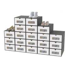 SAILUN Shoe Boxes, Cardboard Box, Stackable Shoe Box With Lid And Transparent Viewing Window, Mobile Shoe Slots Made Of Kraft Paper, Shoe Box Organiser Boxes, Pack Of 20, Brown/White/Dark Grey - Dark Grey - View 1