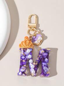 1pc Resin Initial Keychain With Crown & Pearl Pendant, Gift For Women - Letter Initial Keychain With Lobster Clasp, Suitable For Handbag, Backpack, Car Keys Decor, Halloween, School, Car Accessories, Cute Gothic Y2K