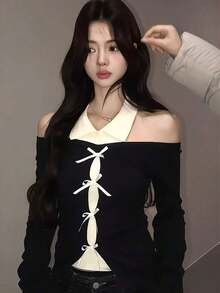 Women Knit Tops - Black - View 1