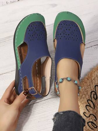 Women's Thick Sole Peep Toe Sandals, Solid Color Bohemian Elegant Vacation Fashion Casual Sexy Buckle Wedge Platform Sandals, Indoor Outdoor Beach Summer