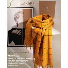 - Bufanda de invierno a cuadros para mujer, chales de cachemira, abrigos, bufandas grandes y gruesas - Naranja + Talla Única - Ver 6