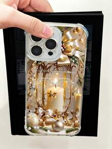 1 pieza Funda protectora, funda transparente para celular, con ranura para tarjeta, carcasa de TPU silicona antiimpacto "Carcasa con diseño de farol dorado y velas navideñas, estilo minimalista festivo, decoración elegante y sofisticada, ideal para regalo de temporada, unisex, pareja, edición especial navidad, refinado y acogedor, compatible con Galaxy A21/A24/A25/A32/A34/A35/A54/A55, Galaxy S25/S24/S23/S22/S21 Ultra/Plus, compatible con iPhone16/15/14/13/12/11/XS/XR/X/PLUS/PRO/PROMAX, agarre cómodo, regalo especial para amigos, novia, novio, familia" - transparente - Ver 6