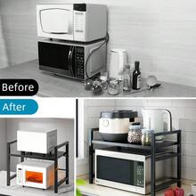 Adjustable Metal Oven Microwave Shelf Kitchen Organiser Storage Rack Holder Set - As Pic - View 9