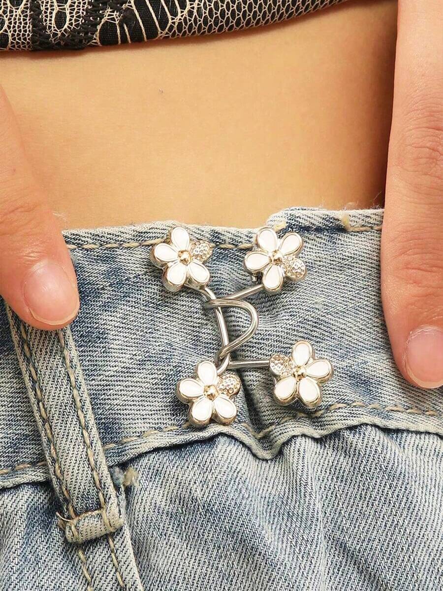1pc Women's Metallic Fashion Buckle With Adjustable Size, Suitable For Pants/Skirts, Prevent Wardrobe Malfunction, Ideal For Summer Casual Wear, Great Gift - 白色 - 查看 1