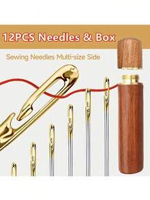 12pcs Hand Sewing Needles Set With Needle Threader, Stainless Steel Embroidery Knitting Needles In Clear Storage Box For Clothing Diy Craft - Single Size - View 1