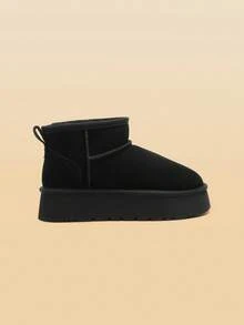 Women's Winter Furry Ankle Snow Boots,1.5 Inch Genuine Platform Booties Slip On Outdoor Indoor Shoes Fashion Warm Comfortable For Christmas Festival Commute Black Boots - màu đen - Xem 8