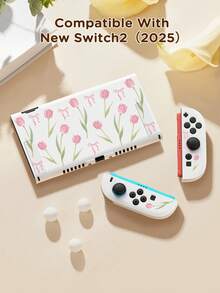 Ayotu 1个粉色郁金香图案超薄TPU透明保护壳，兼容Switch OLED/Switch/Switch Lite/新款Switch 2 (2025) - 兼容底座设计，无需拆卸，防摔防尘，多种颜色可选 - 彩色 - 查看 13