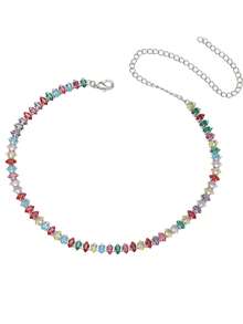 1 pieza Collar gargantilla de mujer con circonita geométrica, versátil para uso diario y vestidos de noche - Color plateado mixto - Ver 5