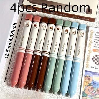 香味可伸缩凝胶笔，旋转笔帽，0.5毫米速干笔尖 - 适用于日记、学习、办公用品的香氛墨水笔（棕色、浅蓝色、粉色、米色） - 独特有趣的礼物