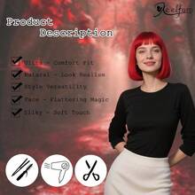 Red Straight Bob Wig For Women Full Head With Bang And Natural Movement Soft 10Inch Wig For Stylish Transformations Red 10Inch - Red - View 5