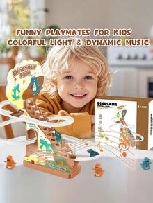 A Set Of Interactive Electric Building Track Toy, Dynamic Movement Electric Climbing Stairs Toy, Dinosaur Climbing Slide Toy, Comes With Small Dinosaur Cars, Track Slide Toy, Lights And Music,Interactive Playset, Ideal Gift - Multicolor - View 7