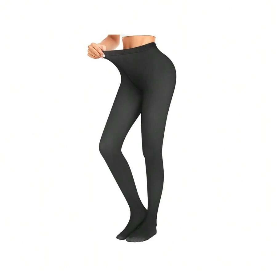 High-Waisted Thermal Tights For Fall And Winter-Soft Pant-Style Leggings Featuring A Stretchy, Form-Fitting Design With A Soft Fabric Lining. Perfect For Lounging At Home Or Pairing With Pajamas. - 320克 黑色 - 查看 1