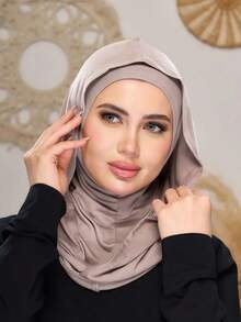 1件装女士纯色拉法帽滑雪面罩颈部保暖弹性头巾，透气舒适弹力宽边吸汗防滑多功能运动头巾，简约时尚围巾，带帽，可搭配连衣裙 - 淺米色 - 查看 3