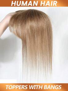 Elegant Straight Human Hair Topper With Bangs Clip In Hairpiece For Thinning Hair Increase Volume And Coverage #30 #6 Color Natural Look Easy Attach Design Hair Volume Enhancer Smooth Texture Hair Extensions For Wig - Multicolor - View 4