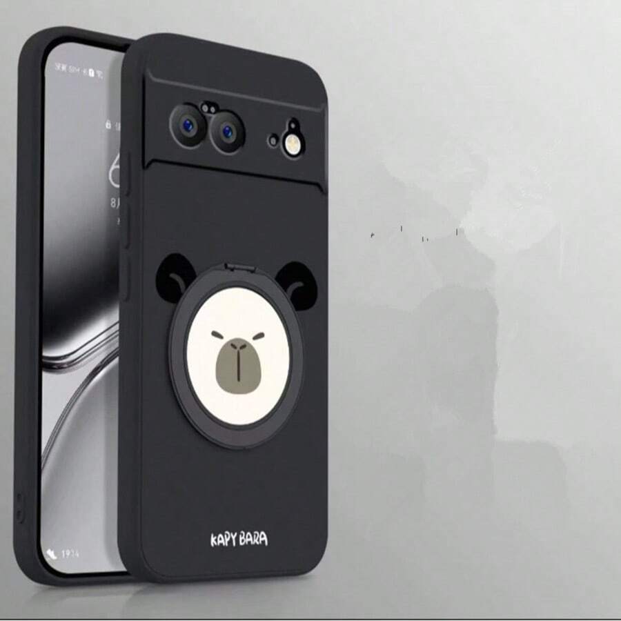 Cute Panda Phone Case With Stand Compatible With Pixel 6, 6 Pro, 7, 7 Pro, 7A, 8, 8 Pro, 8A, 9, 9 Pro, 9A, 10, 10 Pro, Galaxy S21, S22, S23, S24 Plus, S25, 15, 16, 17, 17 Pro Max, 12, 13, 14 - Black Capri - View 1