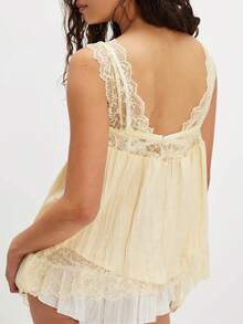 Womens Lace Trim Flowy Tank Top Boho Lace V Neck Sleeveless Camisole Tops Backless Beach Vacation Going Out Vest - Màu vàng - Xem 2