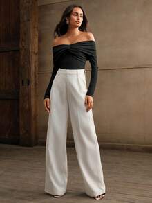 Swisz Women's Bodysuit With  Braided Detail, Long Sleeve, Elegant Draped - màu đen - Xem 9