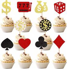 24 PCS Casino Poker Cupcake Toppers For Birthday Party Decorations - Design 2 - 查看 12