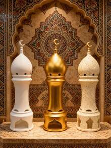 1pc Middle Eastern Architecture Style Decor, Ramadan Decoration, Ramadan Crescent Moon Candle Holder & Aroma Diffuser, Ramadan Islamic Festival Party, Home Room Dining Table Decor - Eid Al-Fitr Spring Decoration Gift, Festival Gift (Candles Not Included) - Multicolor - View 1