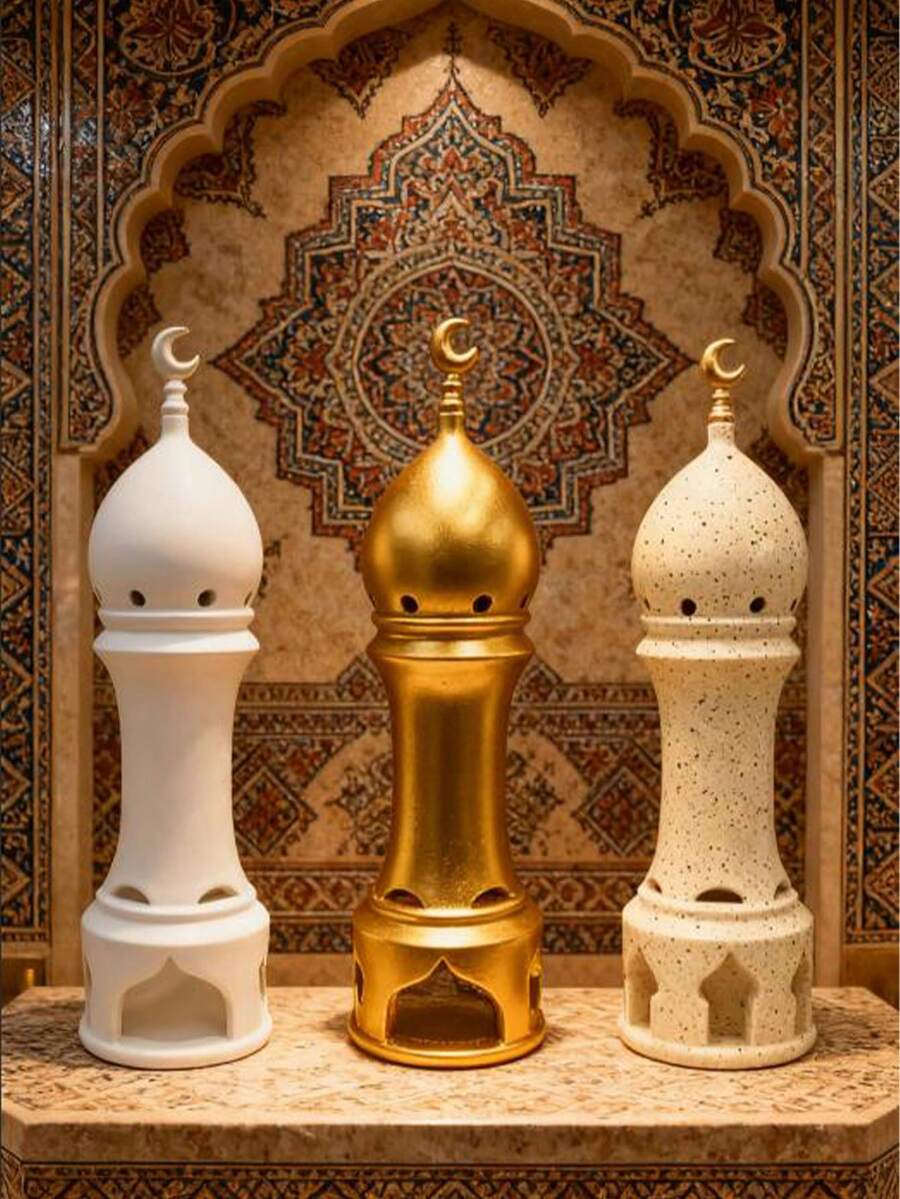 1pc Middle Eastern Architecture Style Decor, Ramadan Decoration, Ramadan Crescent Moon Candle Holder & Aroma Diffuser, Ramadan Islamic Festival Party, Home Room Dining Table Decor - Eid Al-Fitr Spring Decoration Gift, Festival Gift (Candles Not Included) - Multicolor - View 1