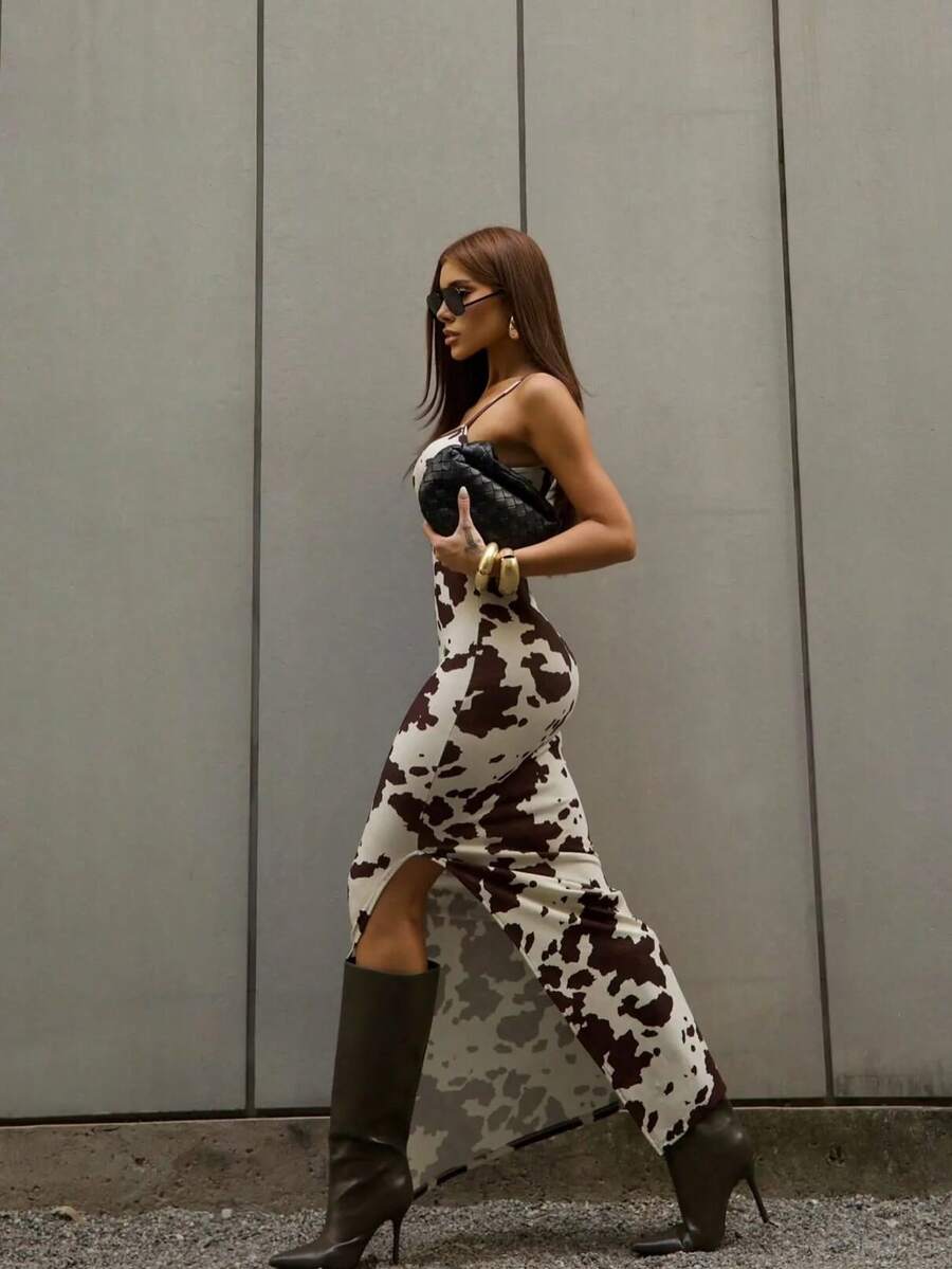 Elegant Summer Women's Sleeveless Knit Slip Dress, Long Length, Slit ...